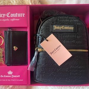 Juicy Couture Gift Set- Backpack Card Wallet & Keychain Black JUICY